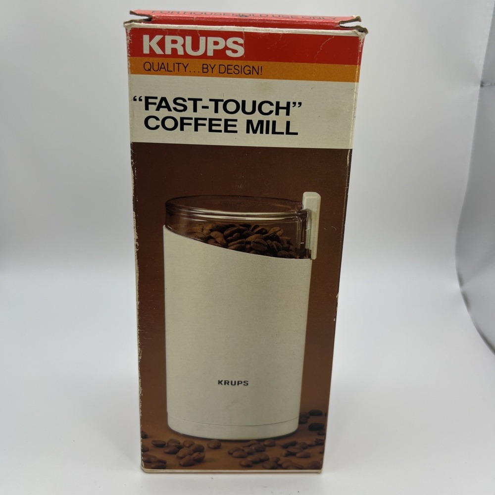 Vintage Krups Fast Touch Coffee Bean Mill Grinder Type 203 White 160W w/Box